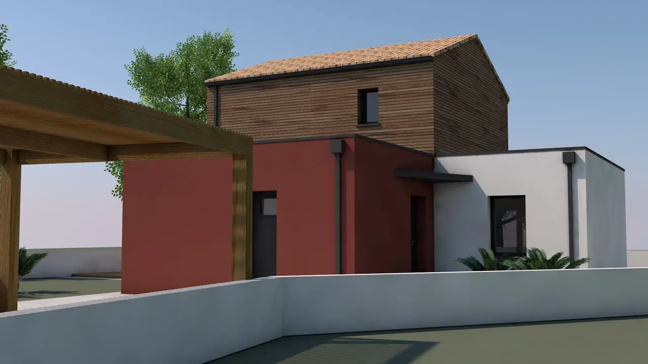 Maison en bardage bois et enduit terracotta - Maitrise d'oeuvre en